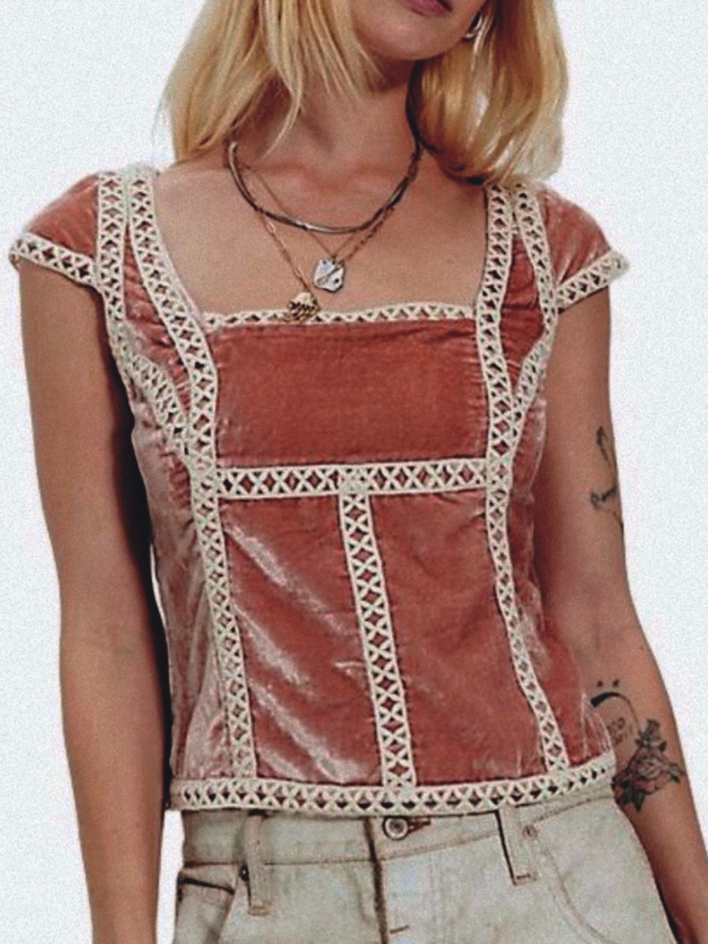 FREE PEOPLE TYLER VELVET EMBROIDERED CORSET TOP SP